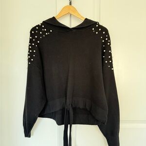 ZARA Black Pearl&Stud-Embellished Women's Hoodie